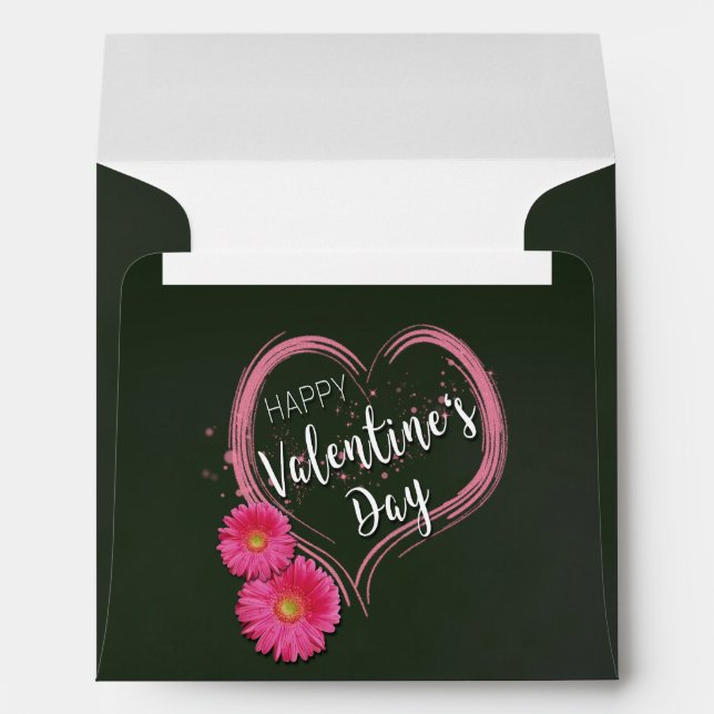 Pink Heart Flowers Valentine's Day Square Envelope (Back (Bottom))