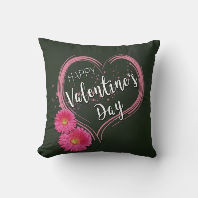 Pink Heart Flowers Valentine's Day - Square Pillow (Front)