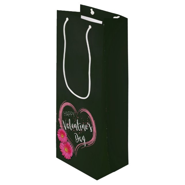 Pink Heart Flowers Valentine's Day - Wine Gift Bag (Front Angled)