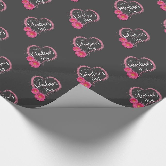 Pink Heart Flowers Valentine's Day Wrapping Paper (Corner)