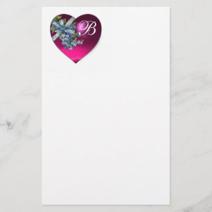 PINK HEART & FORGET ME NOTS MONOGRAM STATIONERY