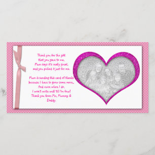 Pink Heart frame Thank You Photo Card from baby