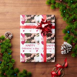 Pink Heart Friend Photo Galentine`s Day Wrapping Paper
