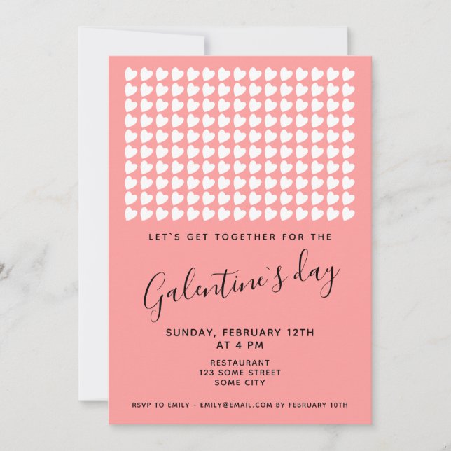 Pink Heart Friends Galentine`s Day Invitation (Front)