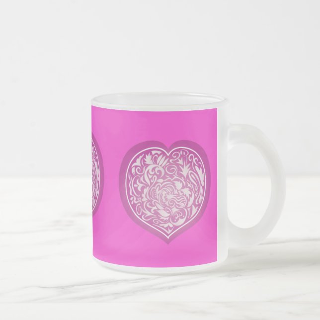 Pink Heart Frosted Glass Coffee Mug (Right)