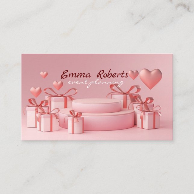 Pink Heart Gift Box Business card (Front)