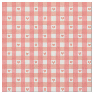 Pink Heart Gingham Fabric