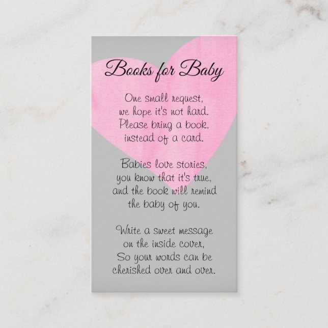 Pink Heart Girl Baby Shower Enclosure Card (Front)