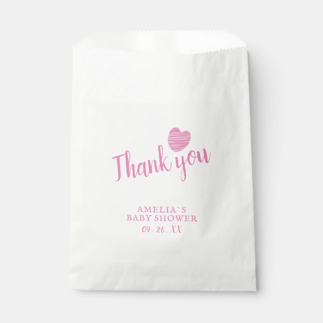 Pink Heart Girl Baby Shower Thank you Favour Bags (Front)