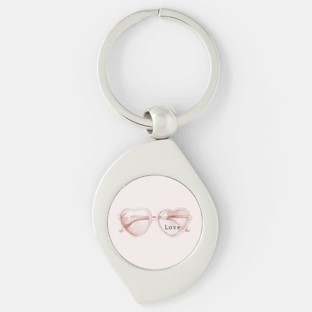 Pink Heart Glasses Love Key Ring (Front)