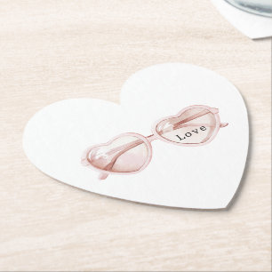 Pink Heart Glasses Love Paper Coaster