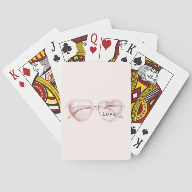 Pink Heart Glasses Love Playing Cards (Back)