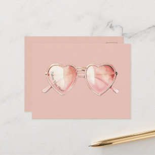 Pink Heart Glasses Quote Postcard