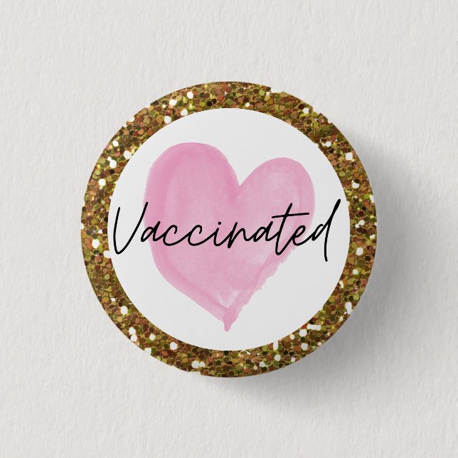Pink Heart Gold Glitter Vaccinated 3 Cm Round Badge (Front)
