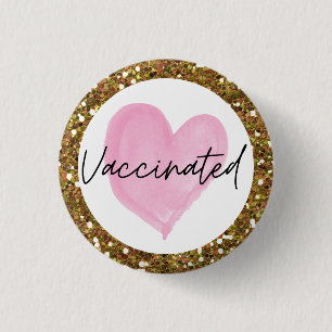 Pink Heart Gold Glitter Vaccinated 3 Cm Round Badge