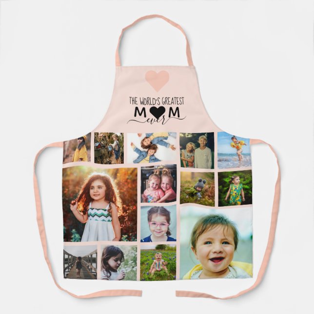 Pink Heart Greatest Mum Ever Photo Collage Apron (Front)