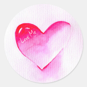 Pink heart grunge pop love me classic round sticker