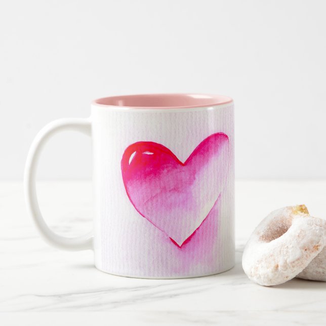 Pink heart grunge pop love me Two-Tone coffee mug (With Donut)
