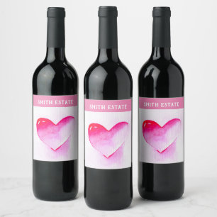 Pink heart grunge pop love me wine label