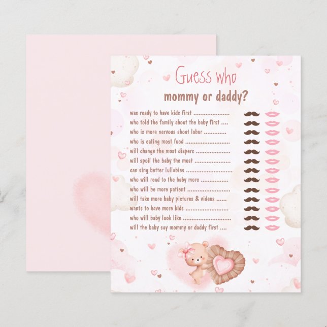 Pink Heart Guess Who Mummy Daddy Baby Shower Game (Front/Back)