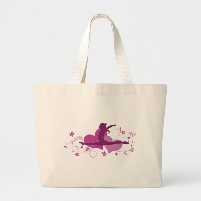 Pink Heart Gymnastics Leap Large Tote Bag (Front)