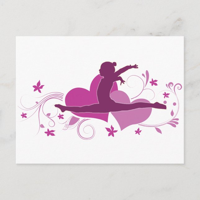 Pink Heart Gymnastics Leap Postcard (Front)