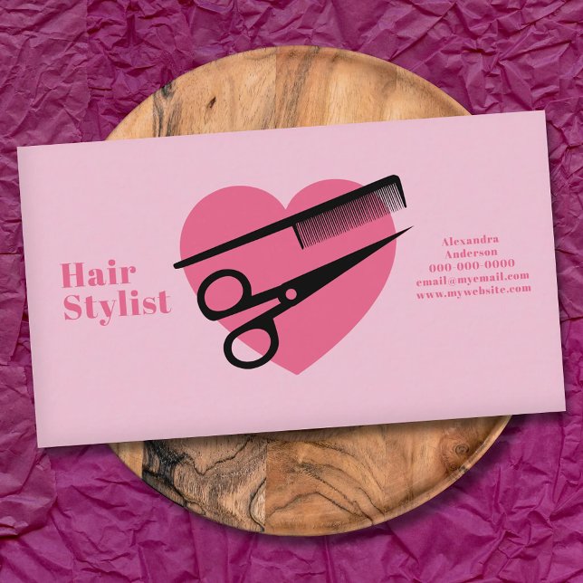 Pink Heart - Hair Stylist Business Card (Pink Heart - Hair Stylist Business Card)