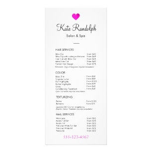 Pink Heart Hair Stylist White Price List Menu