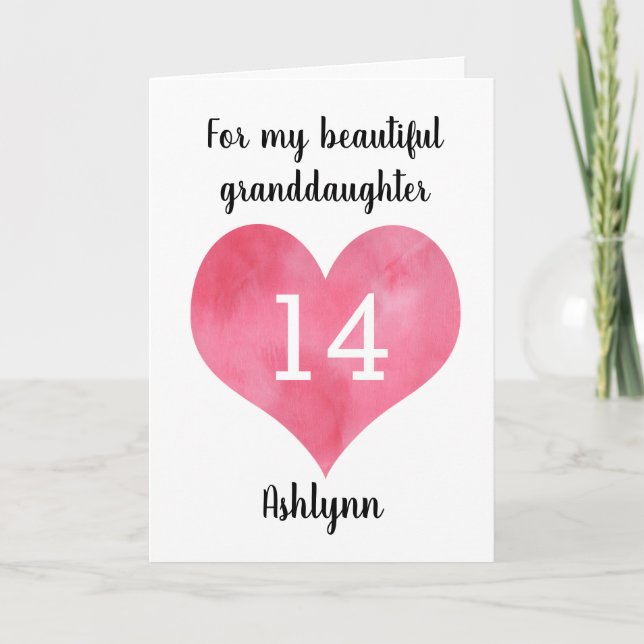 Pink Heart Happy 14th Birthday Card (Front)