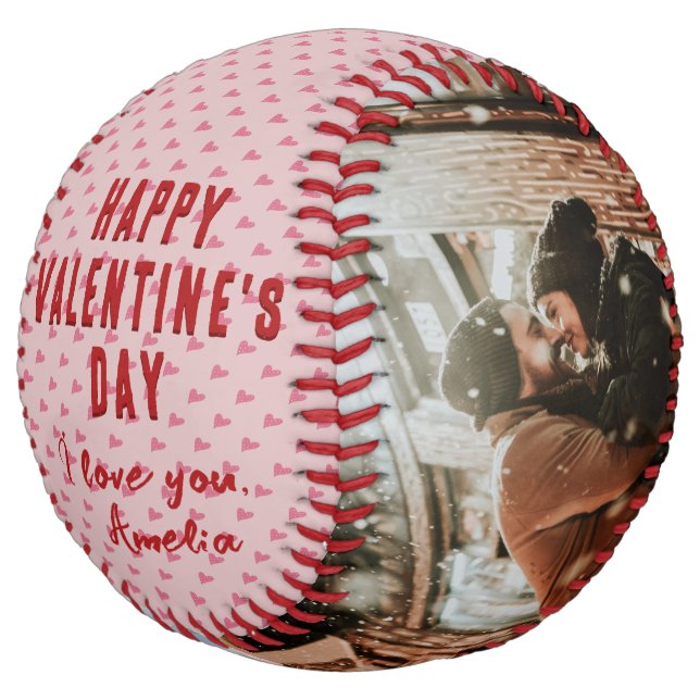 Pink Heart Happy Valentine's Day 2 Photo Boyfriend Softball (Angled)