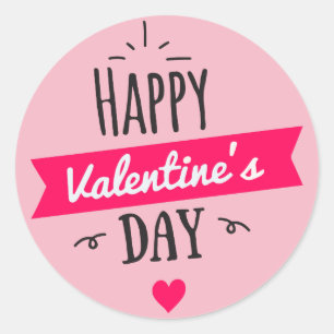 Pink Heart Happy Valentines Day Classic Round Sticker