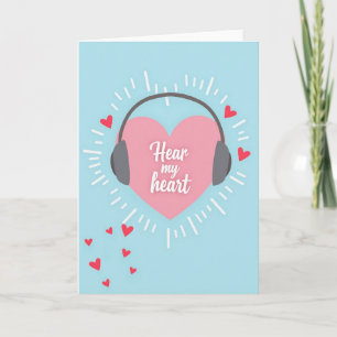 Pink Heart Headphones Love Card