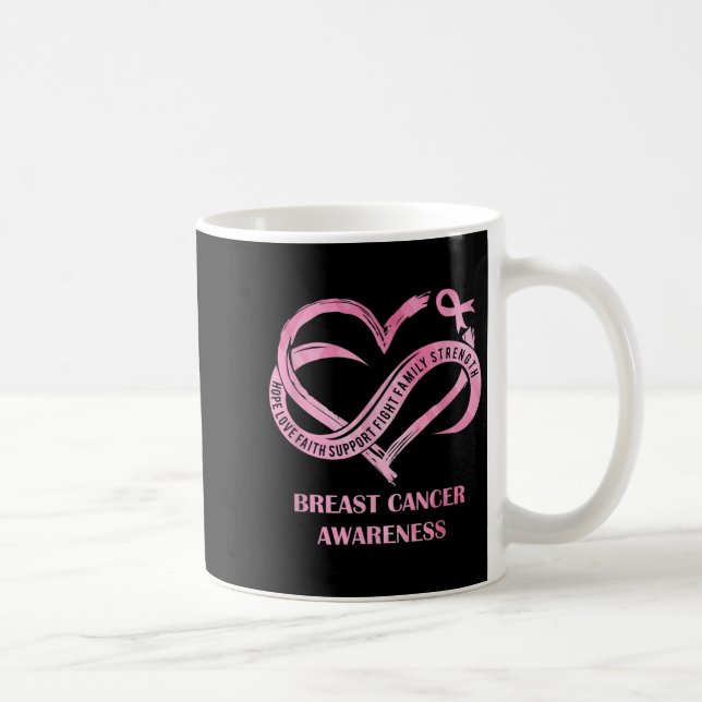 Pink Heart Hope Love Faith Breast Cancer Awareness Coffee Mug (Right)