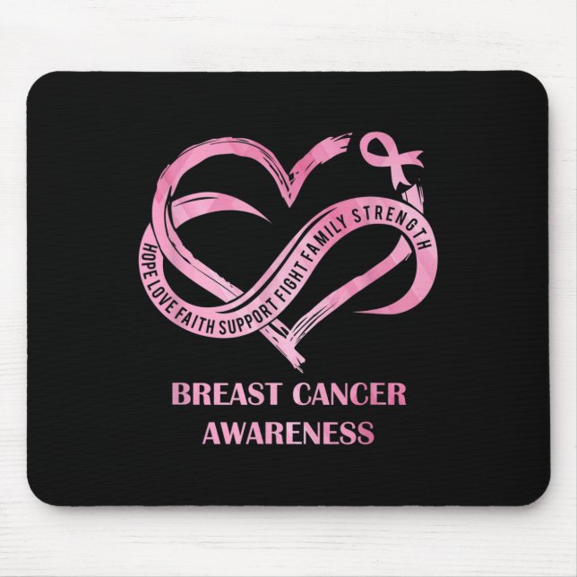 Pink Heart Hope Love Faith Breast Cancer Awareness Mouse Mat (Front)