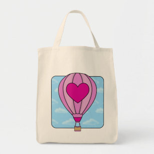 Pink Heart Hot Air Balloon Tote Bag