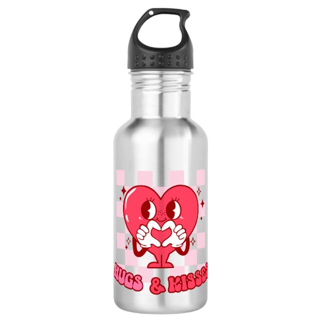 Pink Heart Hugs and Kisses 532 Ml Water Bottle (Front)
