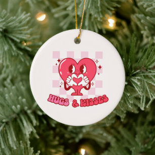 Pink Heart Hugs and Kisses Ceramic Tree Decoration