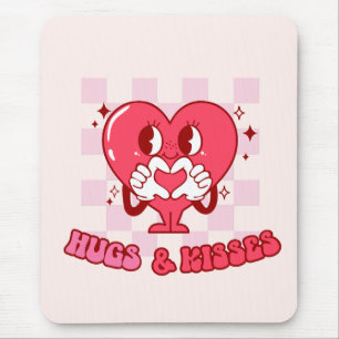 Pink Heart Hugs and Kisses Mouse Mat