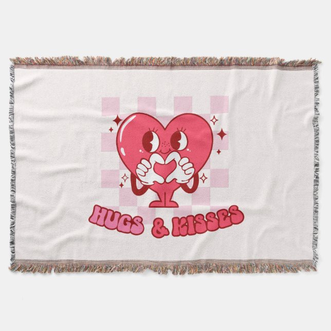Pink Heart Hugs and Kisses Throw Blanket (Front)