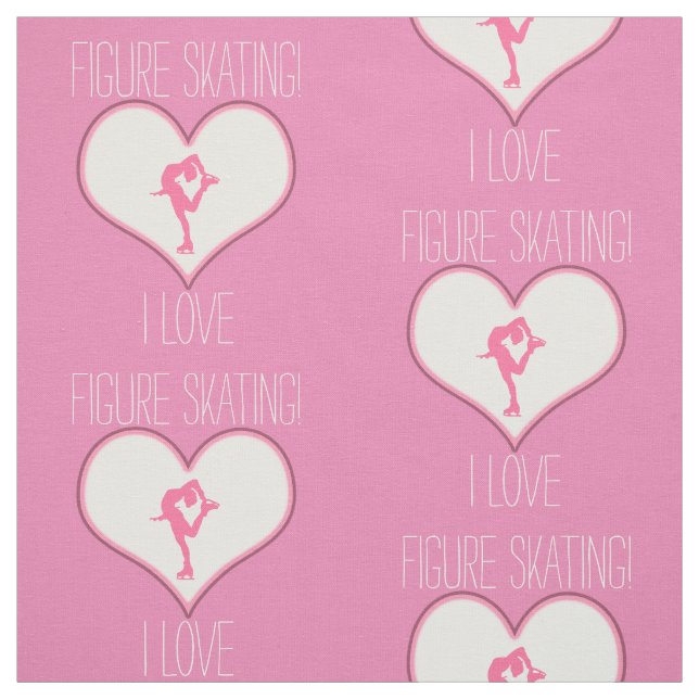Pink Heart I Love Figure Skating Fabric (Swatch)