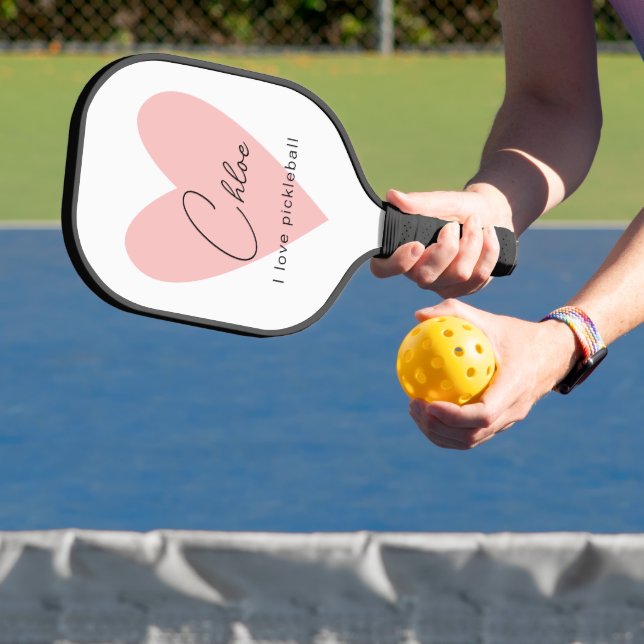 Pink Heart I Love Pickleball Custom Name Paddle (Insitu)