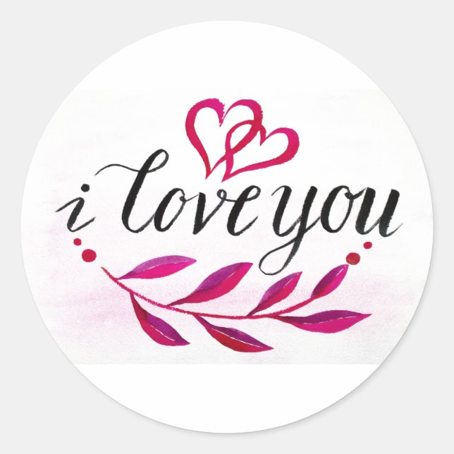 Pink Heart I Love You Valentine Classic Round Sticker (Front)