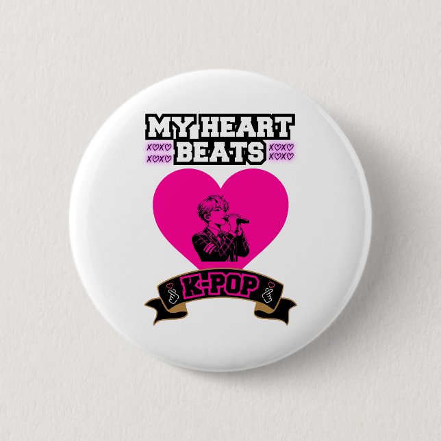 Pink Heart Idol Singing KPop Music Love Design 6 Cm Round Badge (Front)