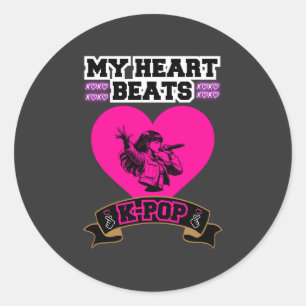 Pink Heart Idol Singing KPop Music Love Design Classic Round Sticker