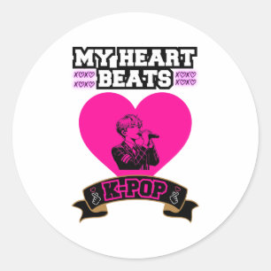 Pink Heart Idol Singing KPop Music Love Design Classic Round Sticker