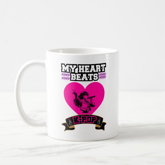 Pink Heart Idol Singing KPop Music Love Design Coffee Mug (Left)