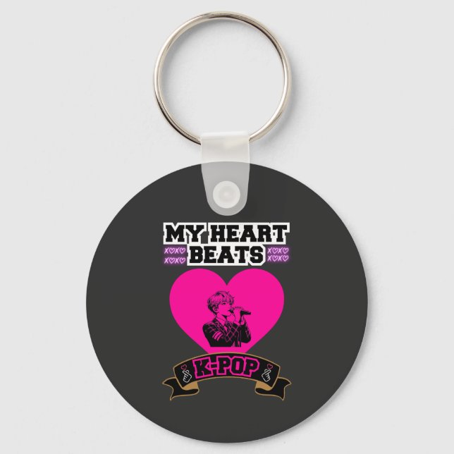 Pink Heart Idol Singing KPop Music Love Design Key Ring (Front)