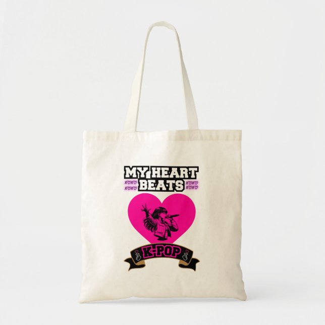 Pink Heart Idol Singing KPop Music Love Design Tote Bag (Front)