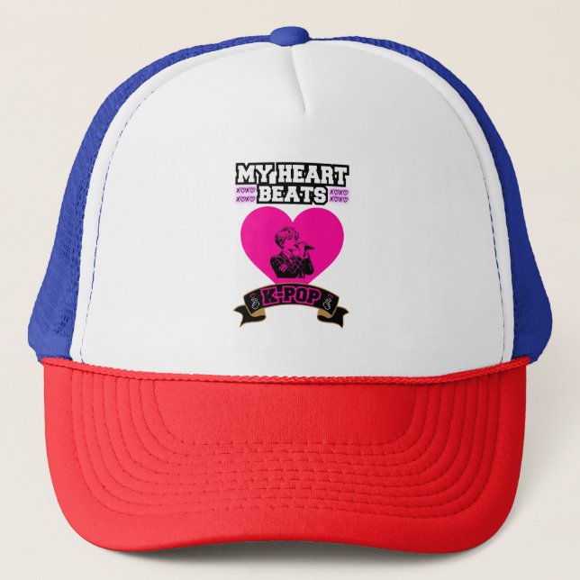 Pink Heart Idol Singing KPop Music Love Design Trucker Hat (Front)