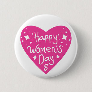 Pink Heart International Women's Day Typography 6 Cm Round Badge